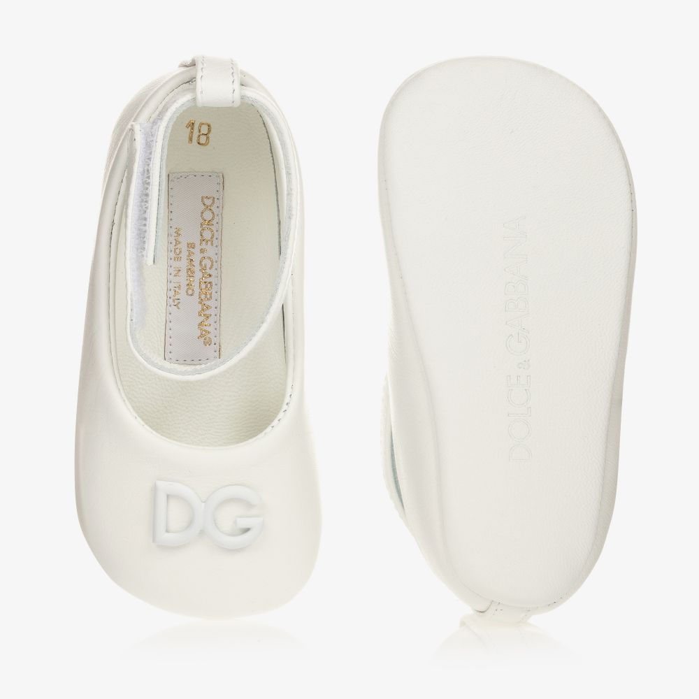 Dolce & Gabbana-Белые кожаные пинетки | Childrensalon Outlet