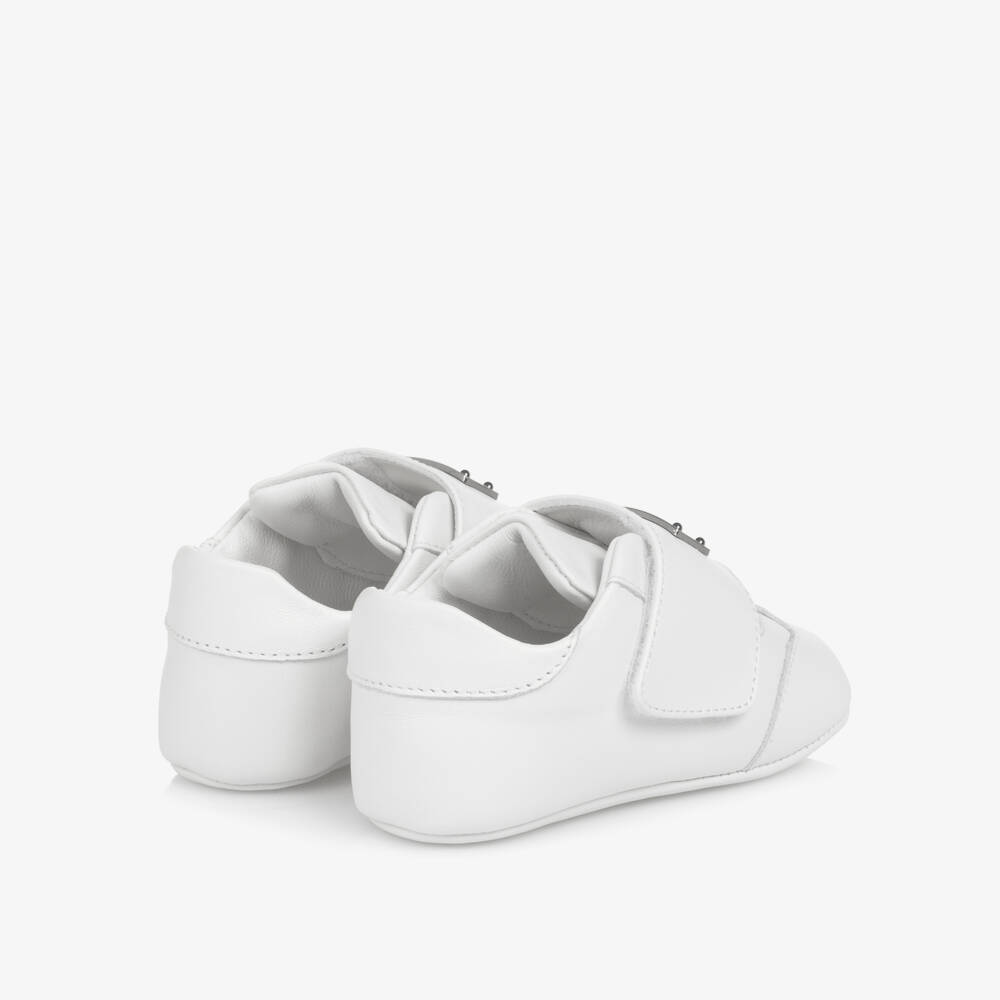 Dolce & Gabbana-White Leather Pre-Walker Shoes with Logo Plaque | Childrensalon Outlet