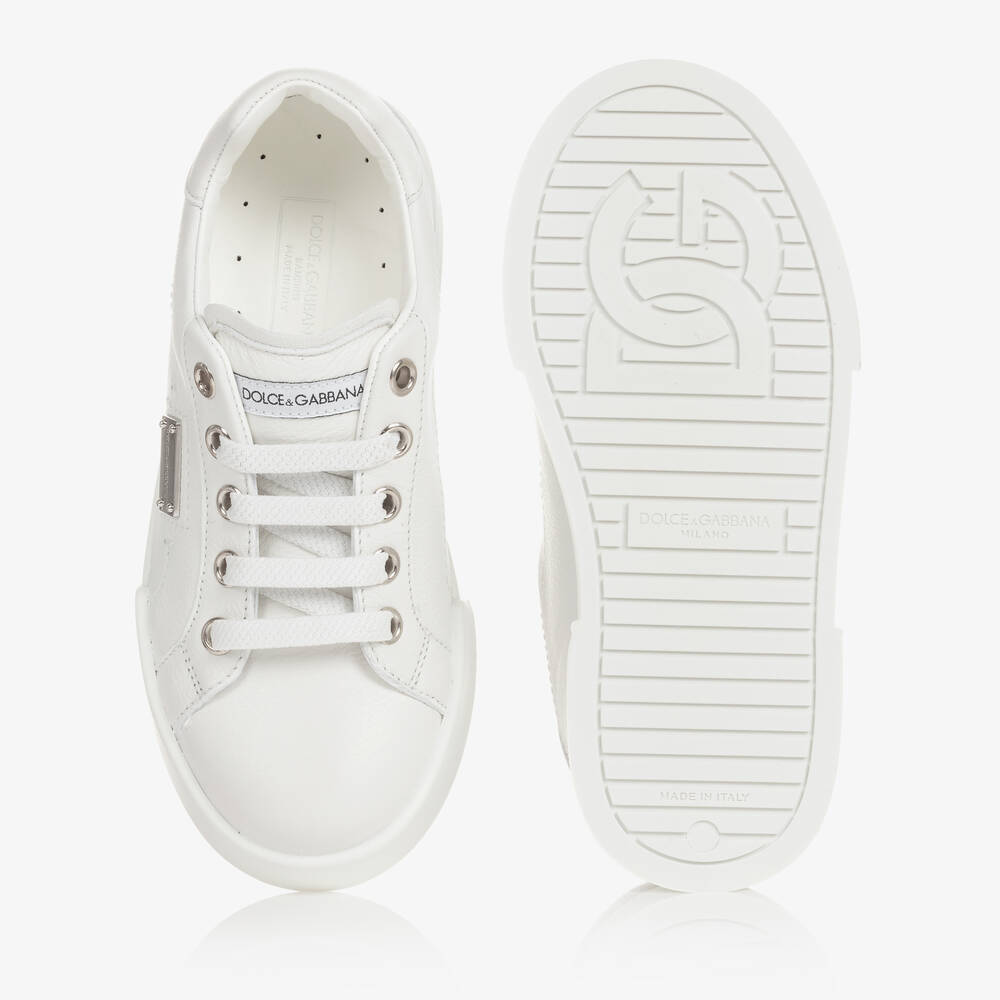 Dolce & Gabbana-White Leather Slip-On Trainers | Childrensalon Outlet