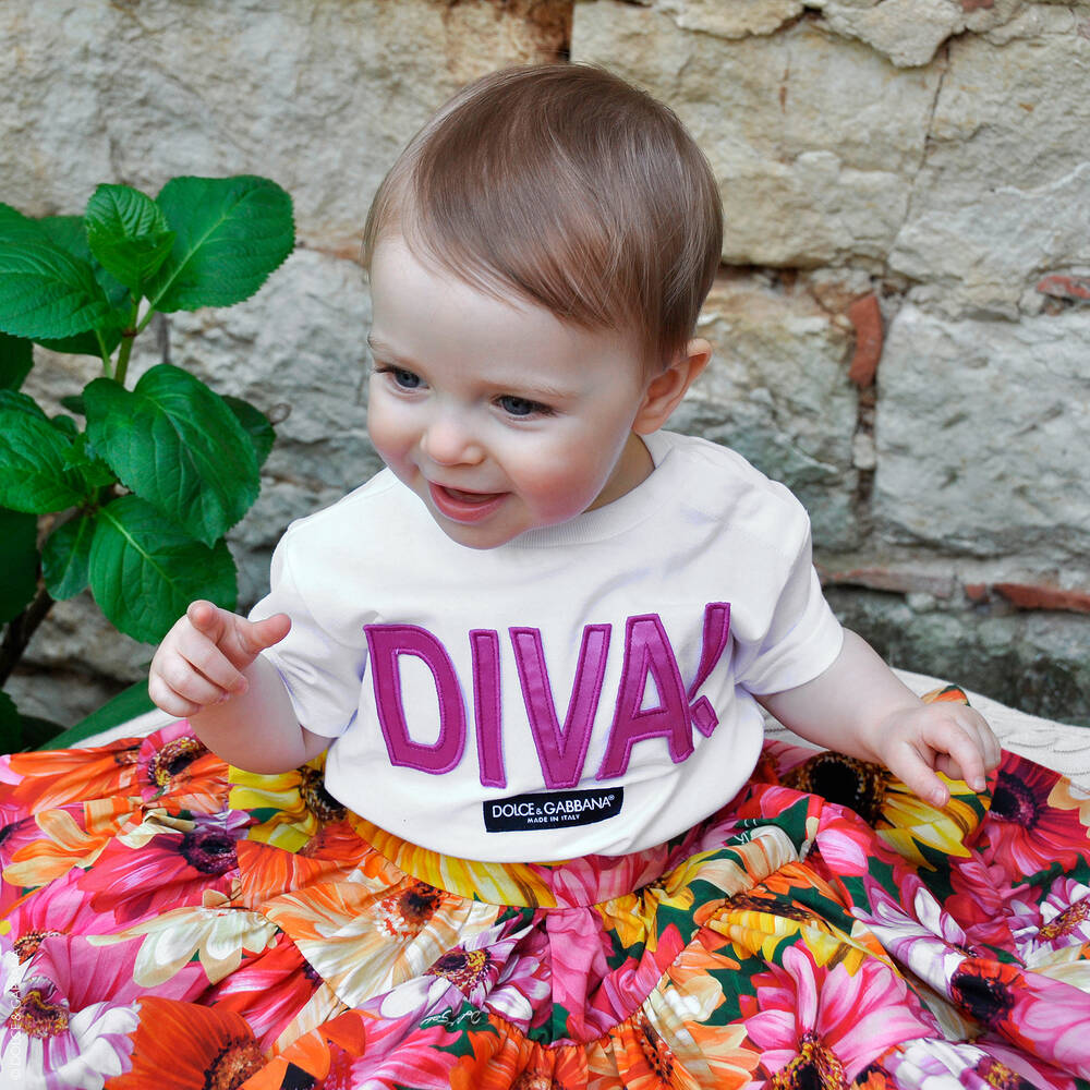 Dolce & Gabbana-White Logo Baby T-Shirt | Childrensalon Outlet