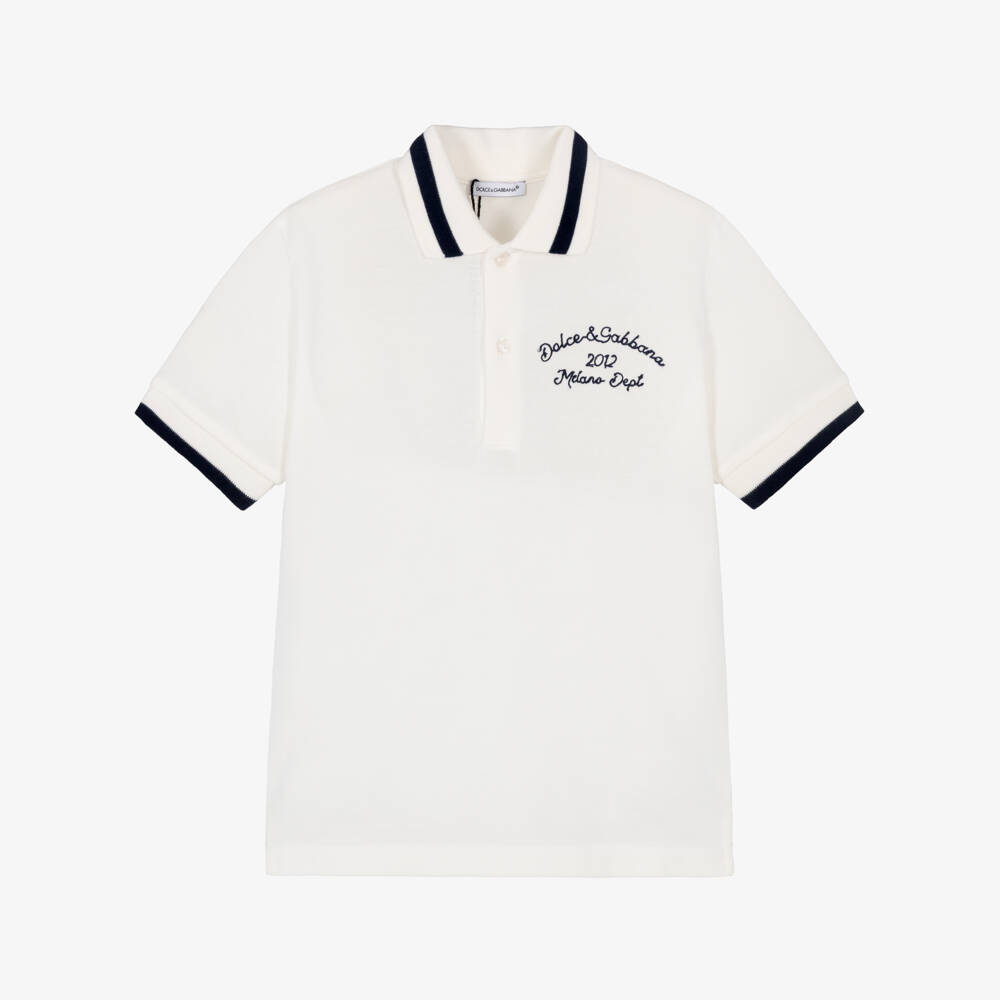 Dolce & Gabbana-White Logo Polo Shirt | Childrensalon Outlet