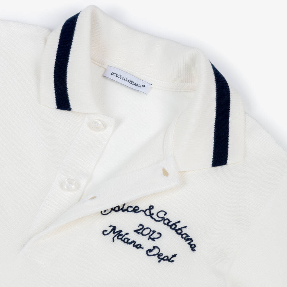 Dolce & Gabbana-White Logo Polo Shirt | Childrensalon Outlet