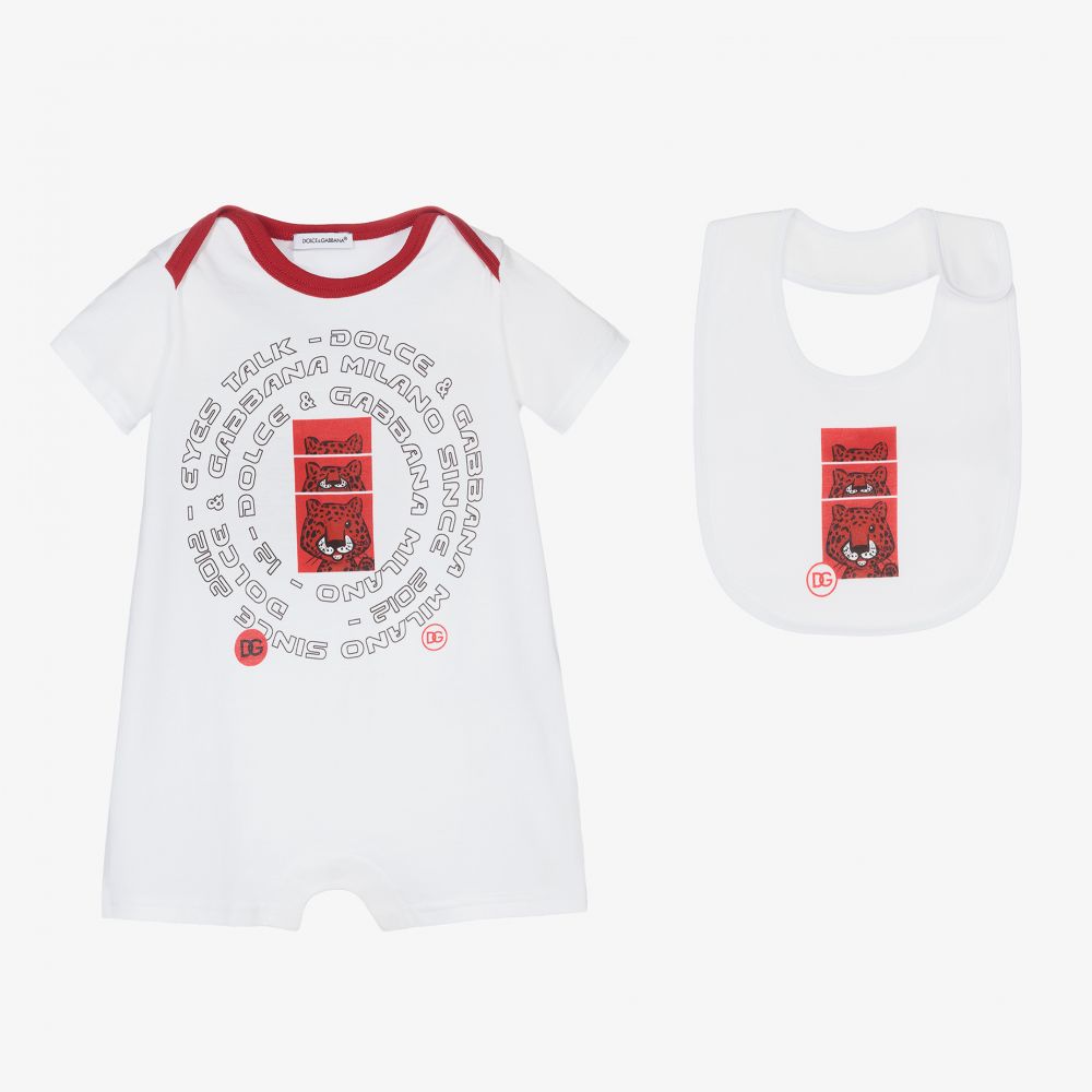 Dolce & Gabbana - White Logo Shortie & Bib Set | Childrensalon