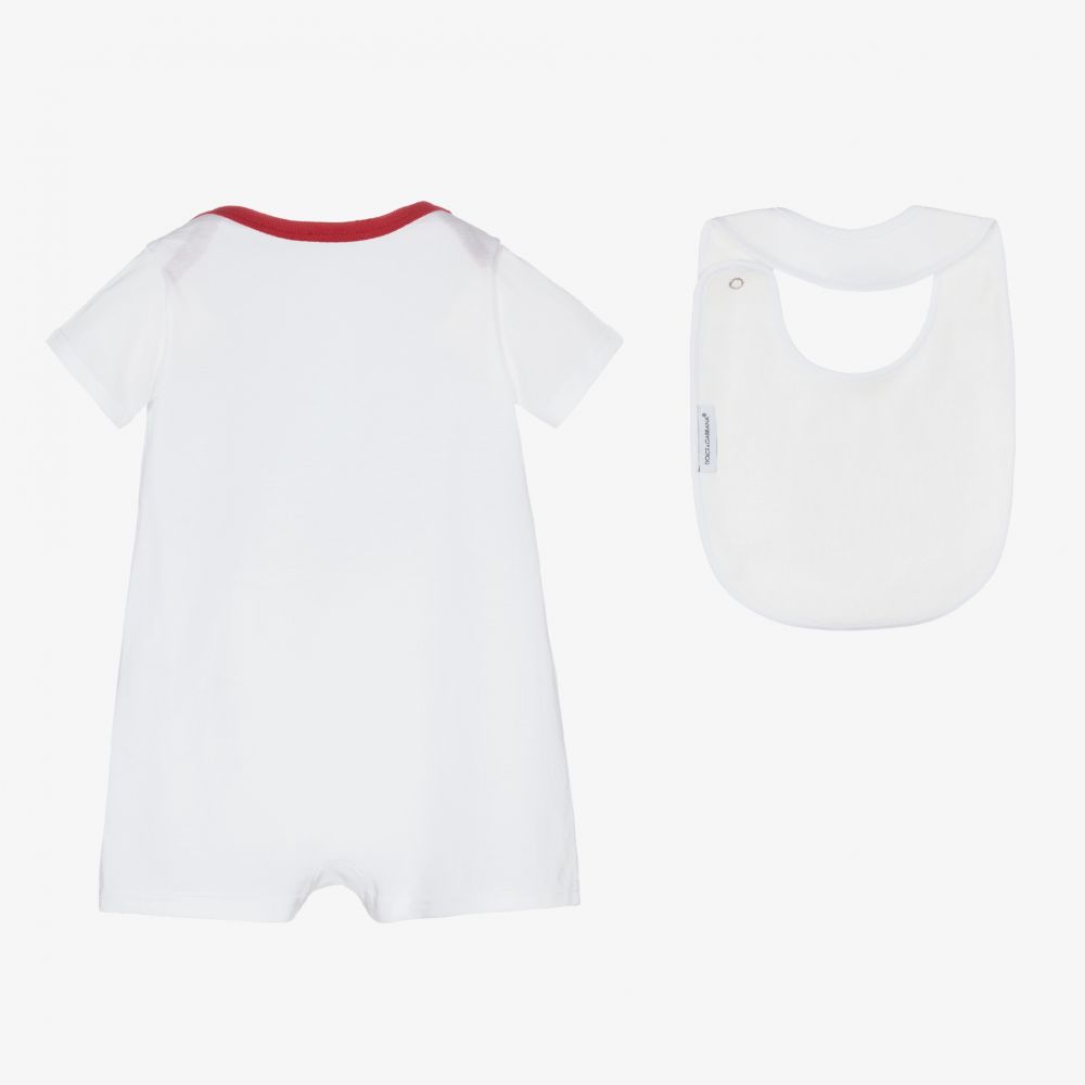 Dolce & Gabbana-White Logo Shortie & Bib Set | Childrensalon Outlet