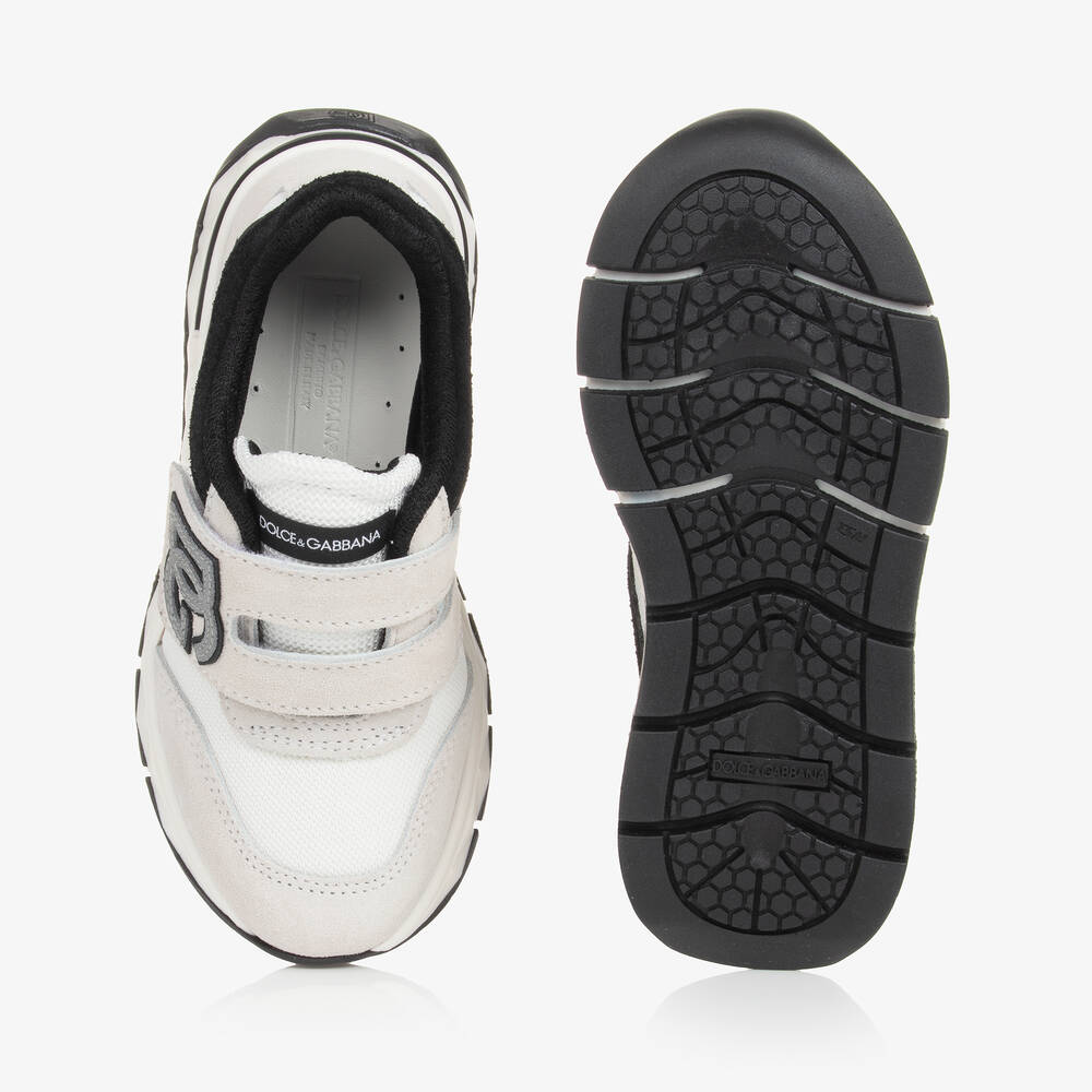 Dolce & Gabbana-White Mesh & Suede DG Velcro Trainers | Childrensalon Outlet