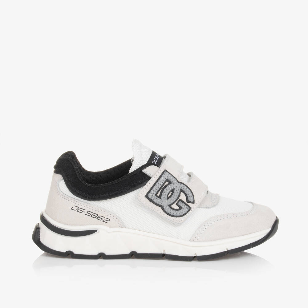 Dolce & Gabbana-White Mesh & Suede DG Velcro Trainers | Childrensalon Outlet