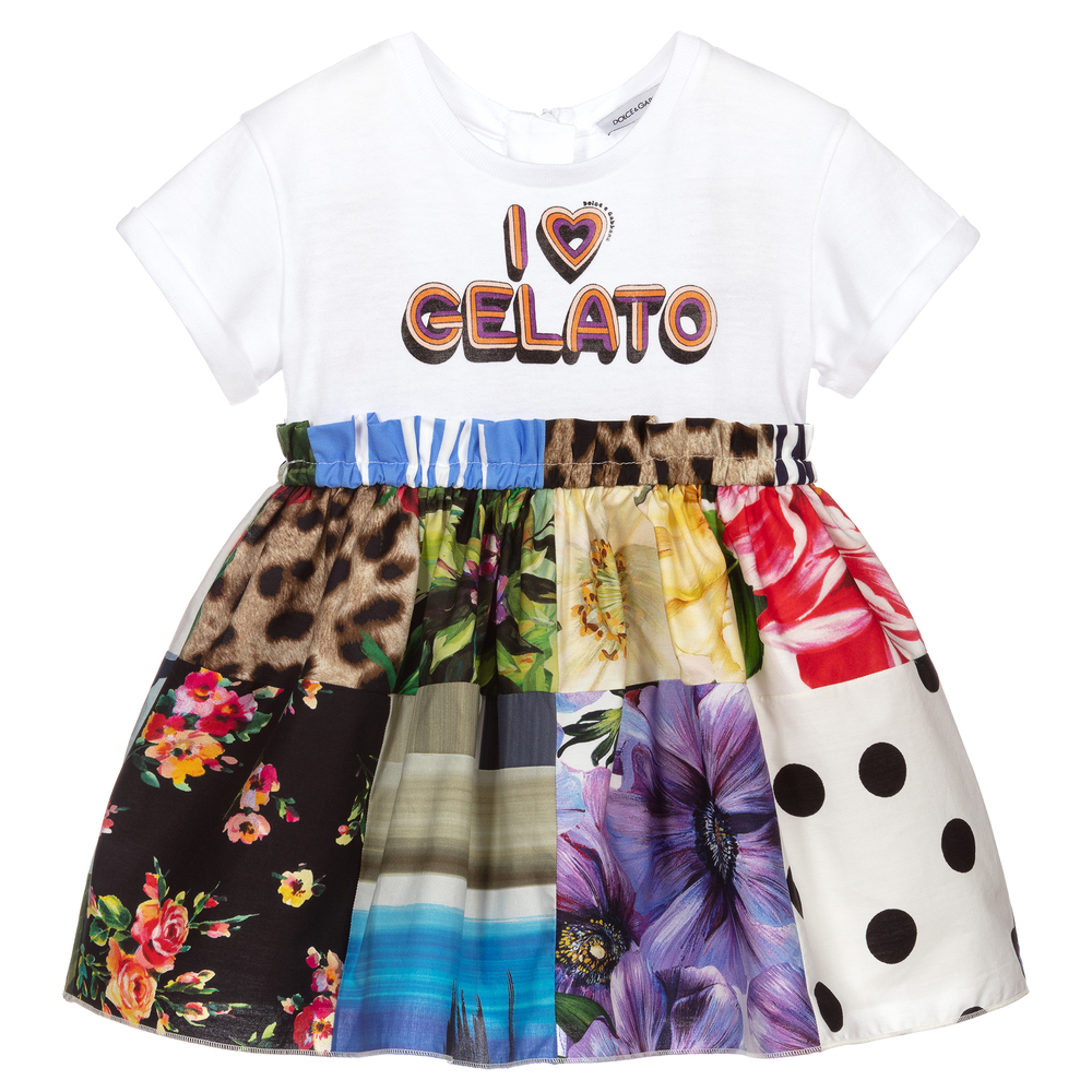 Dolce & Gabbana - Weißes Patchwork-Babykleid im Set | Childrensalon