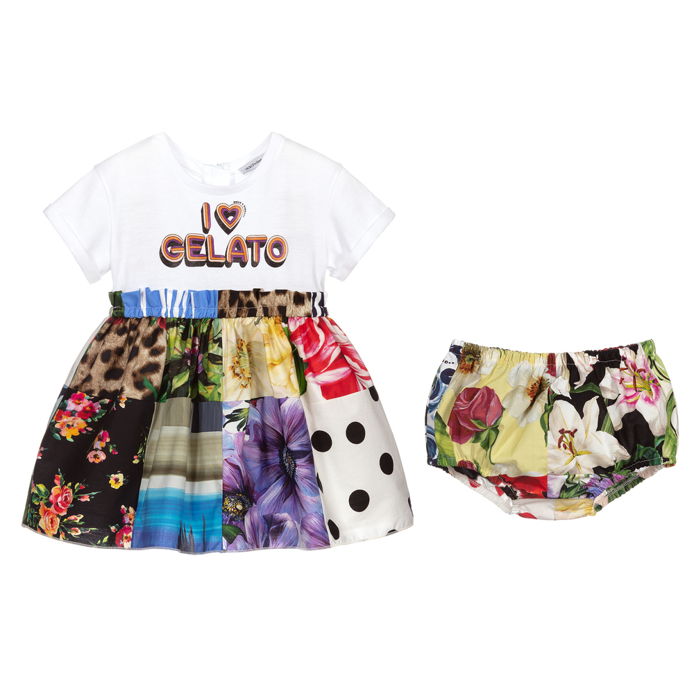 Dolce Gabbana Ensemble Robe Patchwork Blanc Bebe Childrensalon Outlet