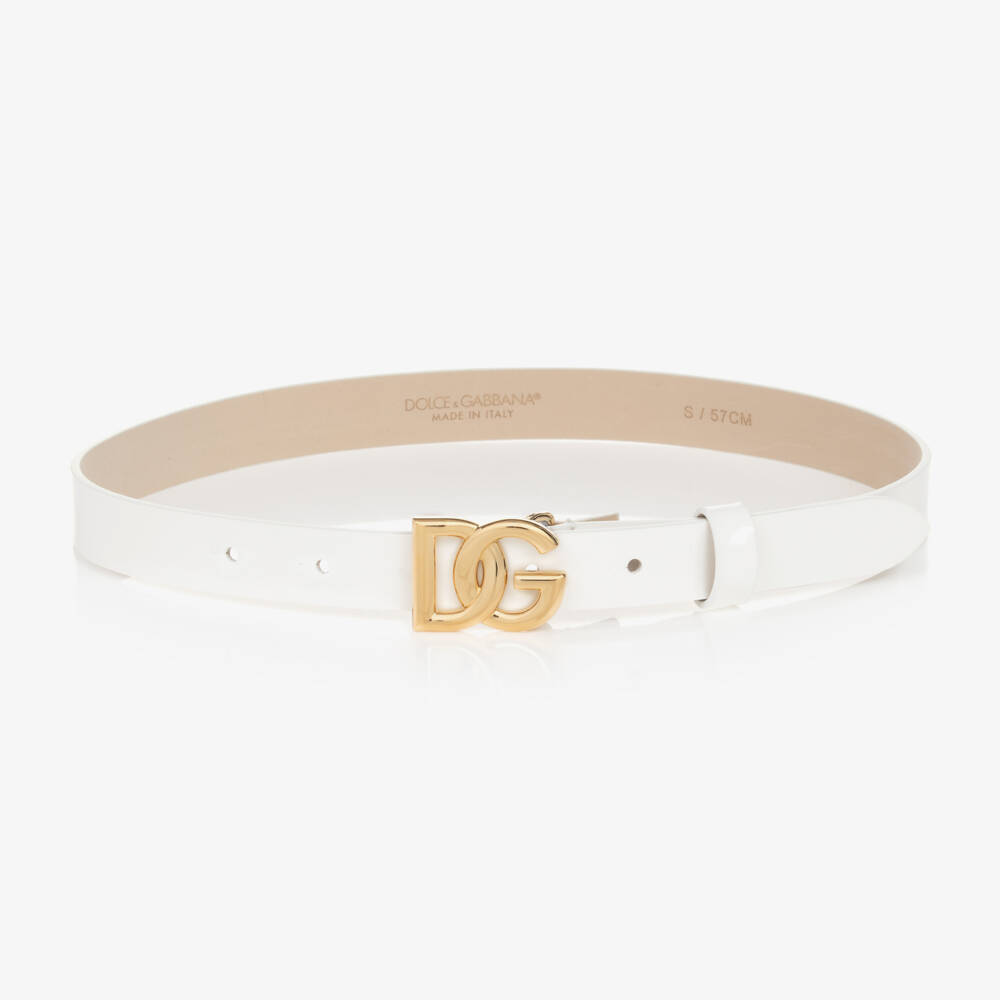 Dolce & Gabbana-White Patent Leather DG Logo Belt | Childrensalon Outlet