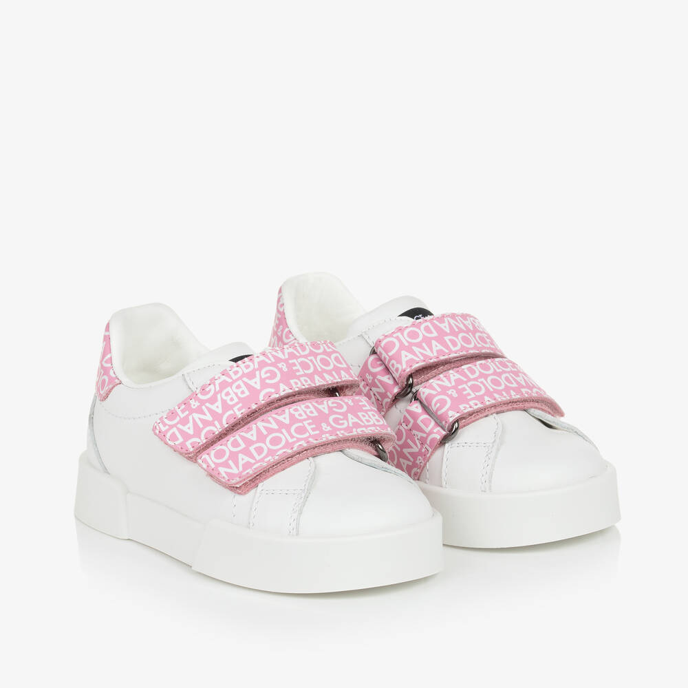 Dolce & Gabbana-White & Pink Leather Baby Trainers | Childrensalon Outlet