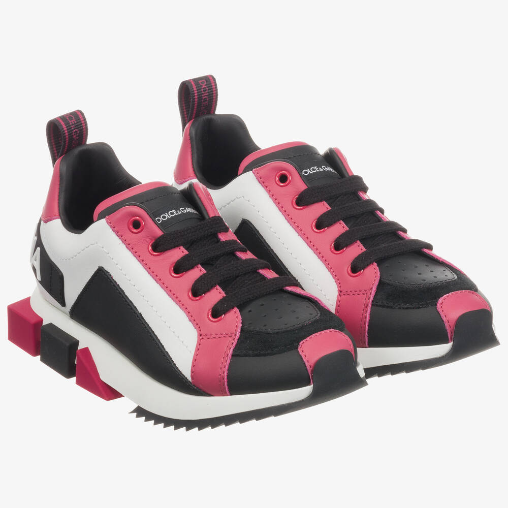 Dolce & Gabbana - White & Pink Leather Trainers | Childrensalon