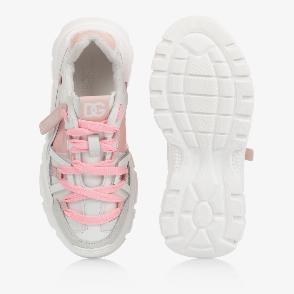 dolce and gabbana white and pink trainers