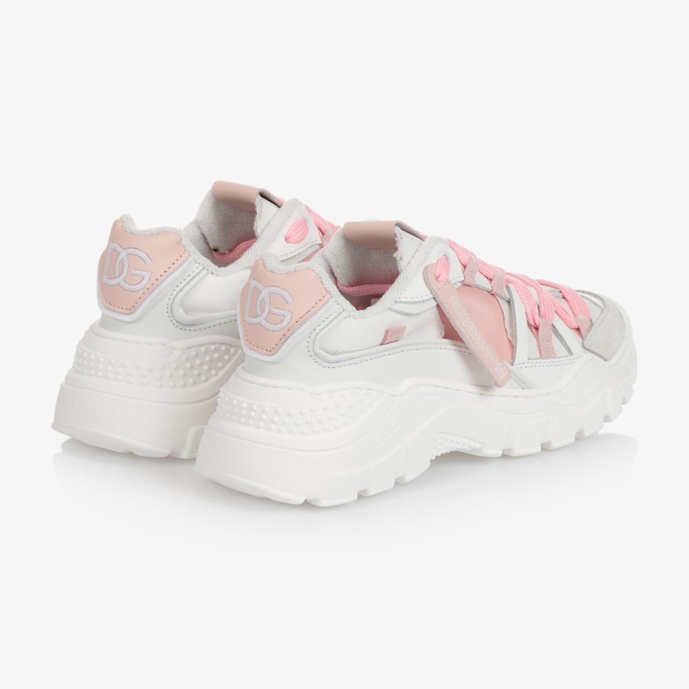 dolce and gabbana white and pink trainers