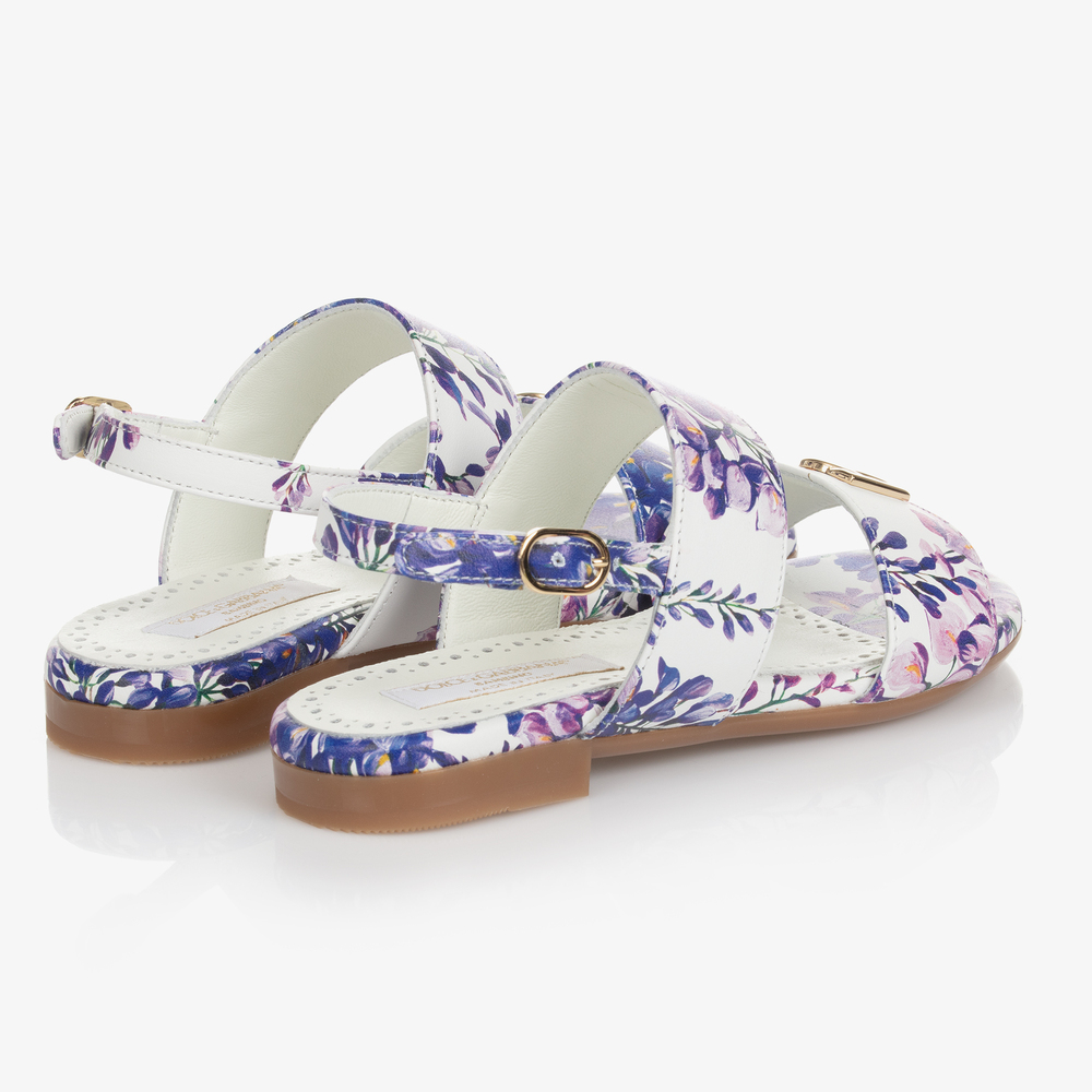 Dolce & Gabbana-Белые сандалии с фиолетовыми цветами | Childrensalon Outlet