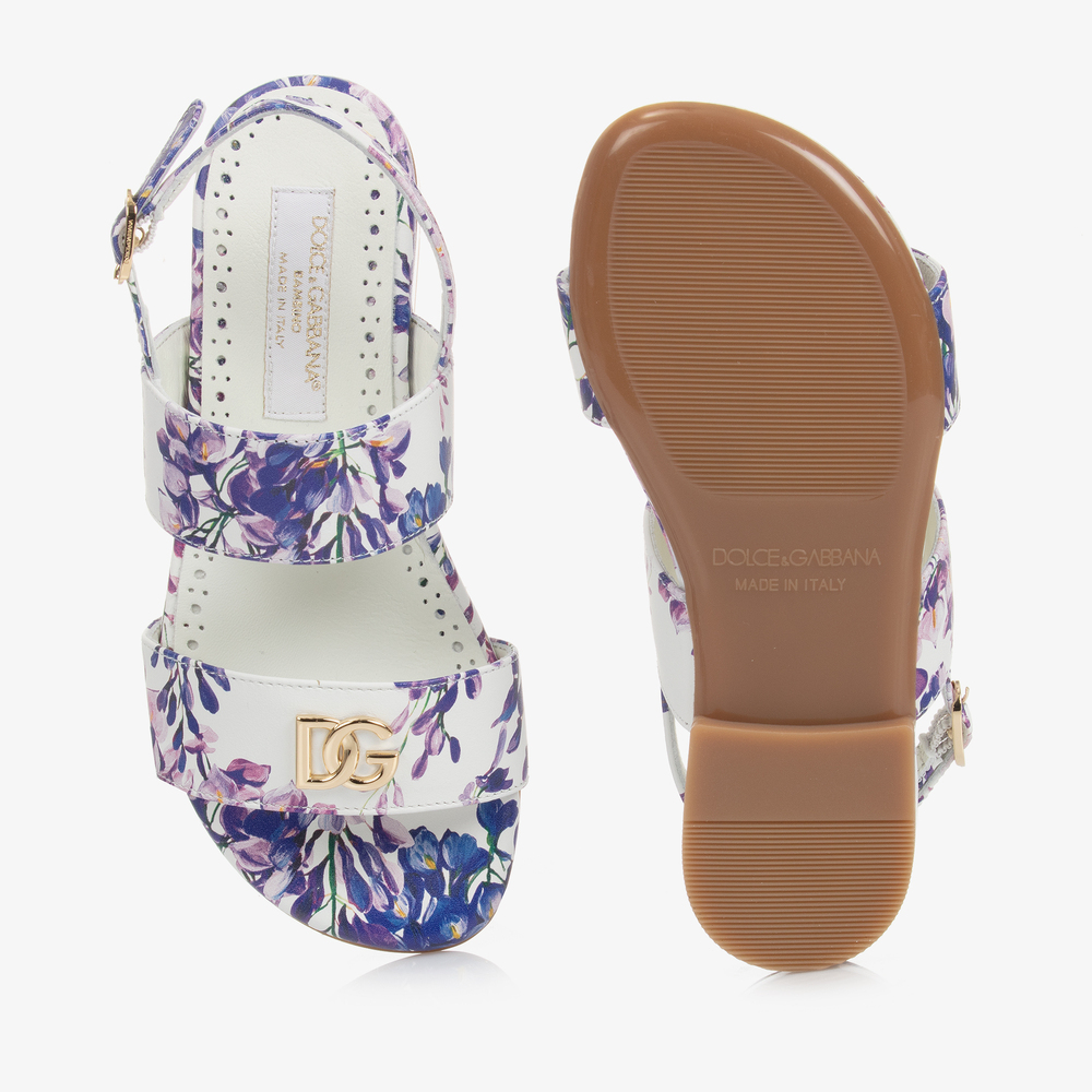 Dolce & Gabbana-Белые сандалии с фиолетовыми цветами | Childrensalon Outlet
