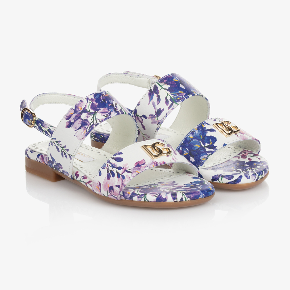 Dolce & Gabbana - Sandales blanches/violettes à fleurs | Childrensalon