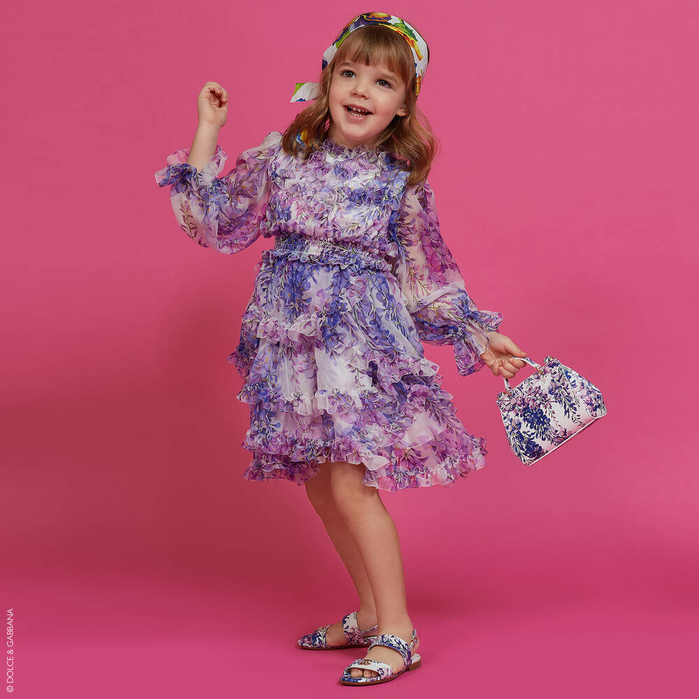 Dolce & Gabbana-Белые сандалии с фиолетовыми цветами | Childrensalon Outlet