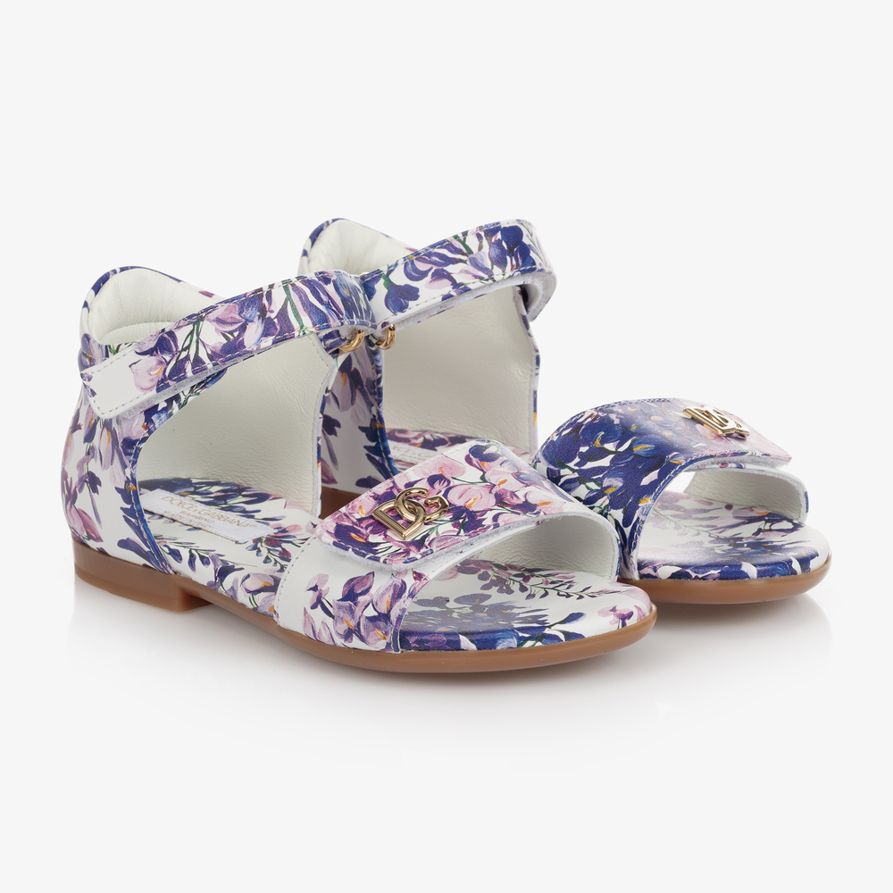 Dolce & Gabbana - Geblümte Sandalen in Weiß und Violett | Childrensalon