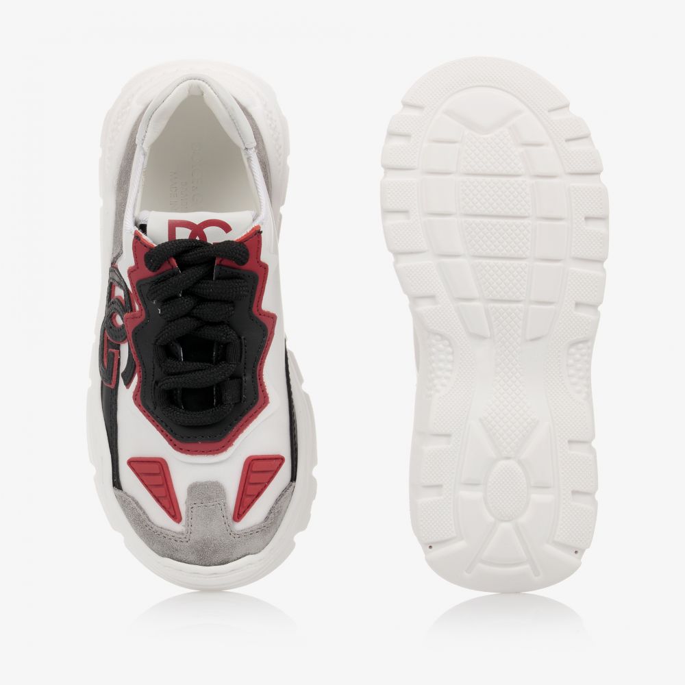  دولتشي آند غابانا-ترينرز جلد وقماش لون أبيض وأحمر وأسود للأولاد | Childrensalon Outlet