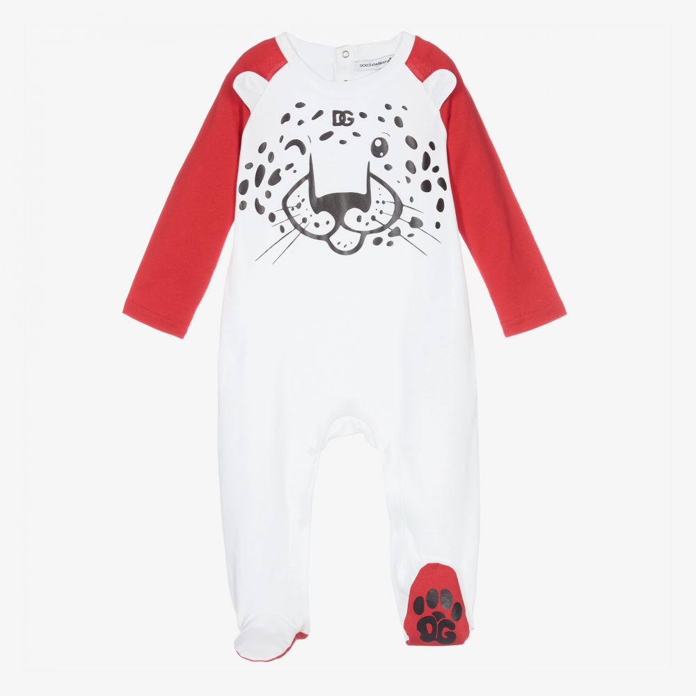 Dolce & Gabbana-White & Red Leopard Babygrow | Childrensalon Outlet