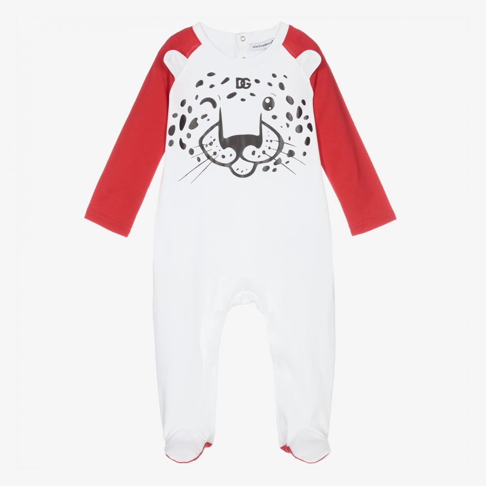 Dolce & Gabbana-White & Red Leopard Babygrow | Childrensalon Outlet