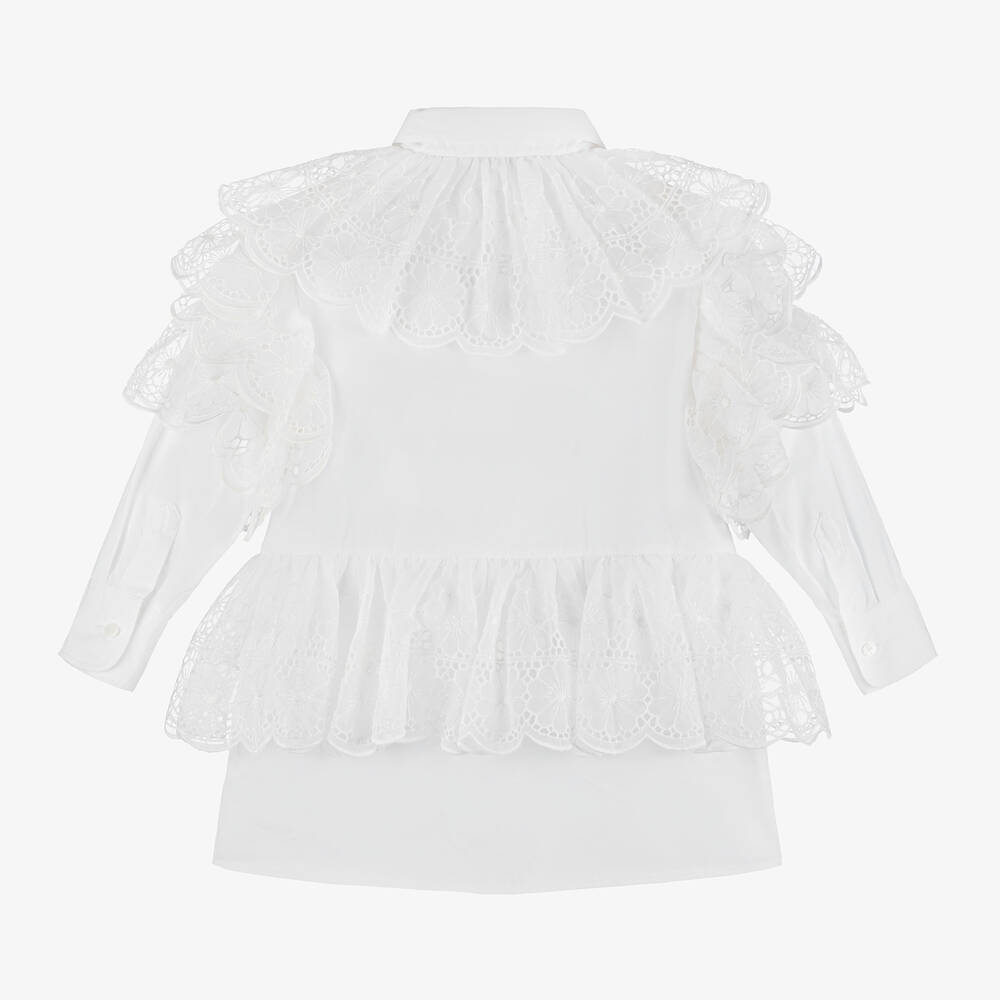 Dolce & Gabbana-White Silk & Cotton Shirt Dress | Childrensalon Outlet