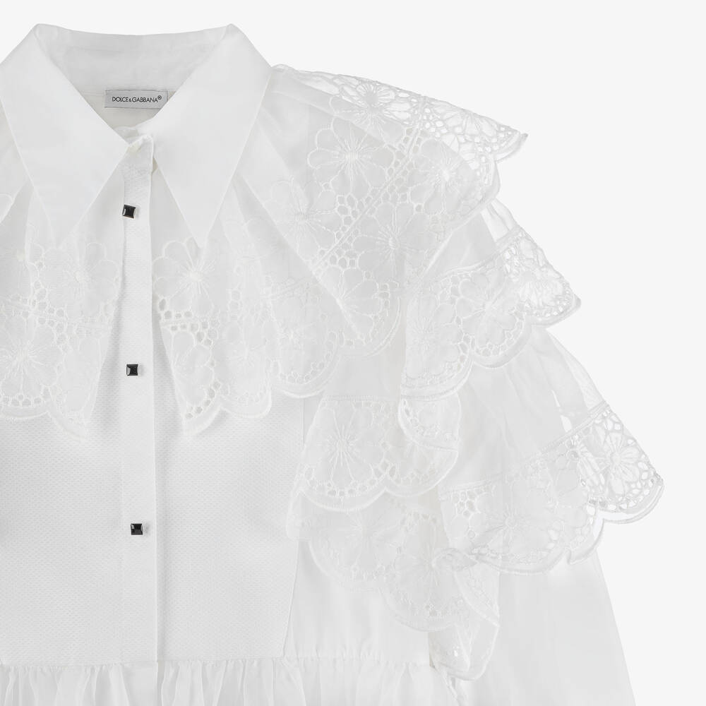 Dolce & Gabbana-White Silk & Cotton Shirt Dress | Childrensalon Outlet