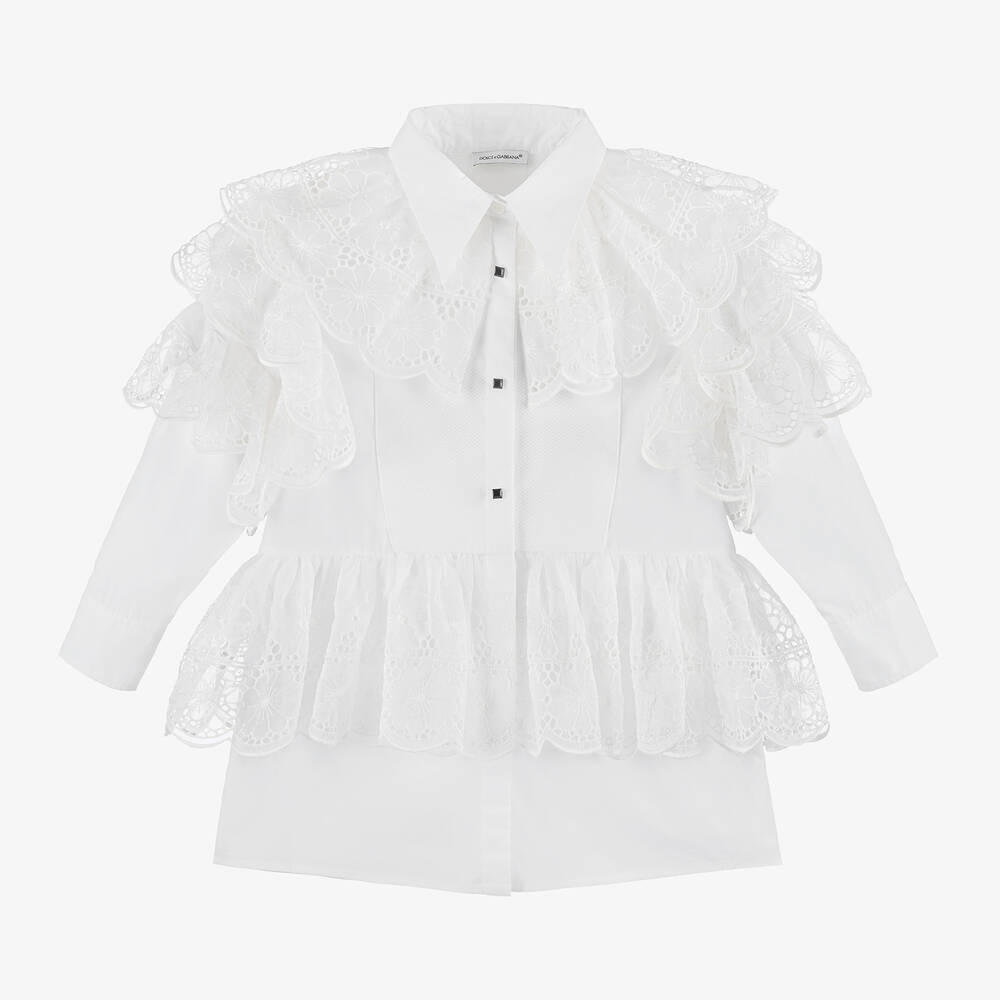 Dolce & Gabbana - White Silk & Cotton Shirt Dress | Childrensalon