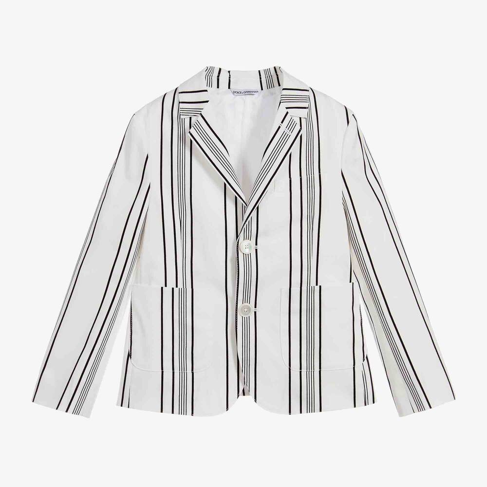 Dolce & Gabbana - White Striped Cotton Blazer | Childrensalon