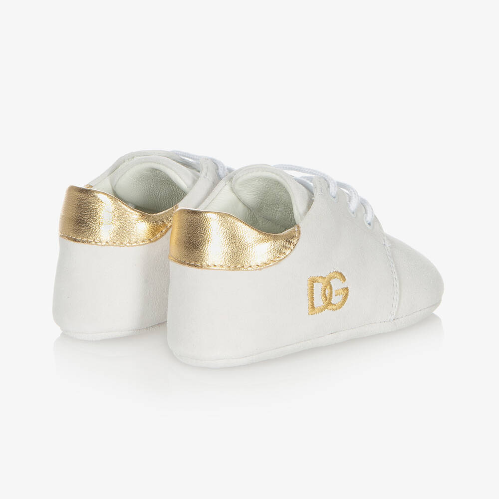 Dolce & Gabbana-White Suede Logo Baby Shoes | Childrensalon Outlet