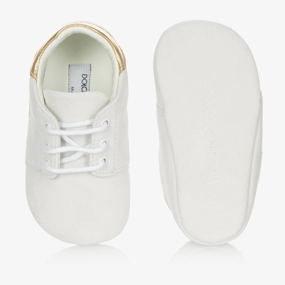 Dolce & Gabbana-White Suede Logo Baby Shoes | Childrensalon Outlet