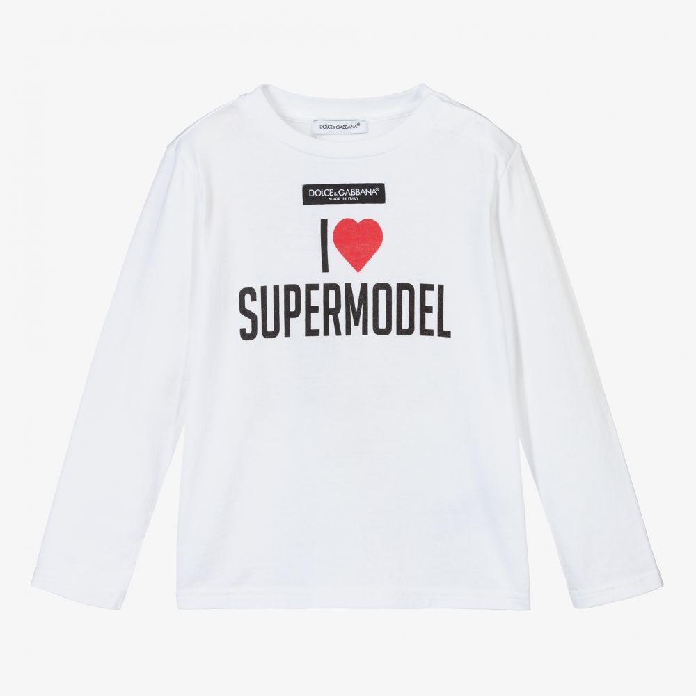 Dolce & Gabbana - Белый топ с надписью Supermodel | Childrensalon