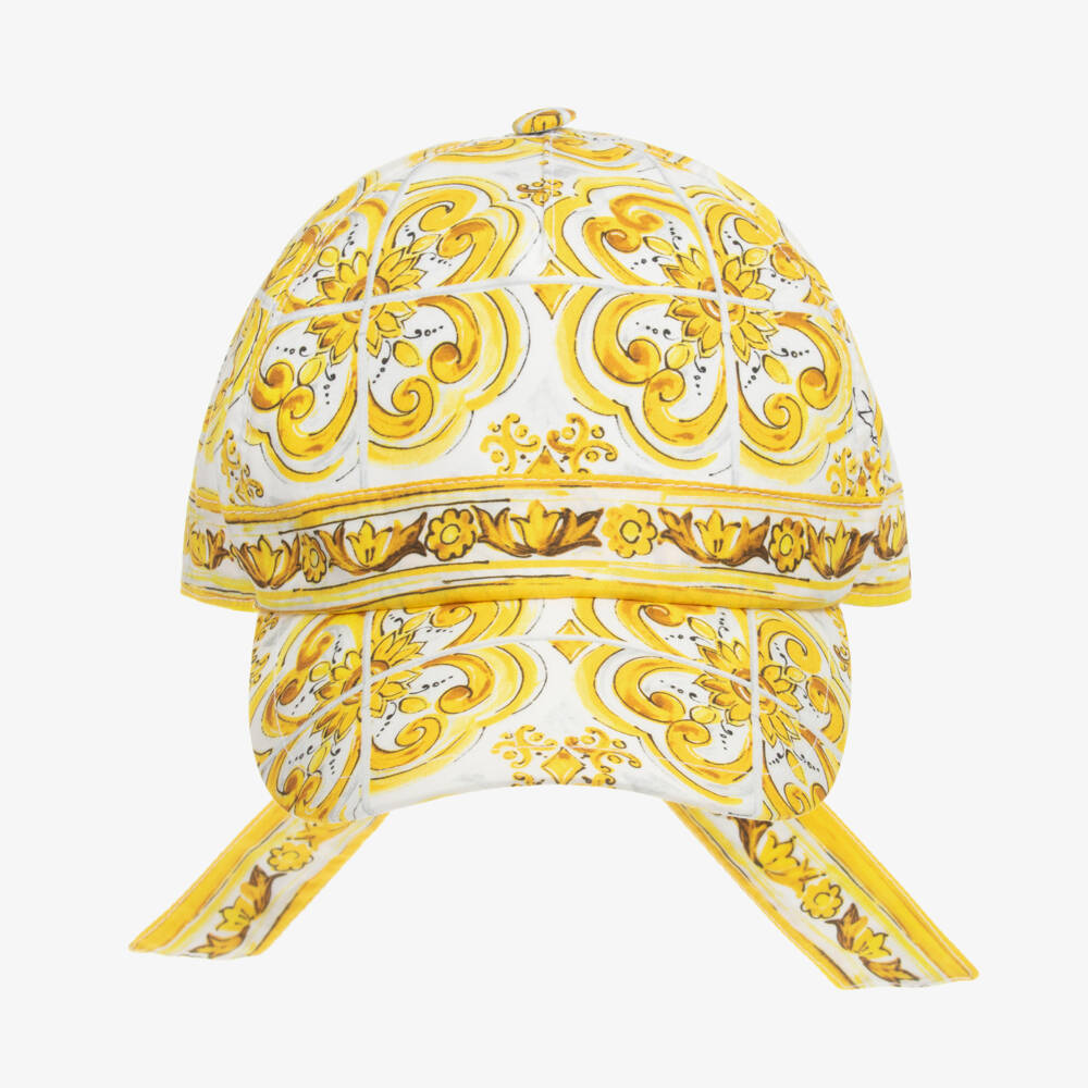 Dolce & Gabbana-Yellow Cotton Majolica Girl's Cap | Childrensalon Outlet
