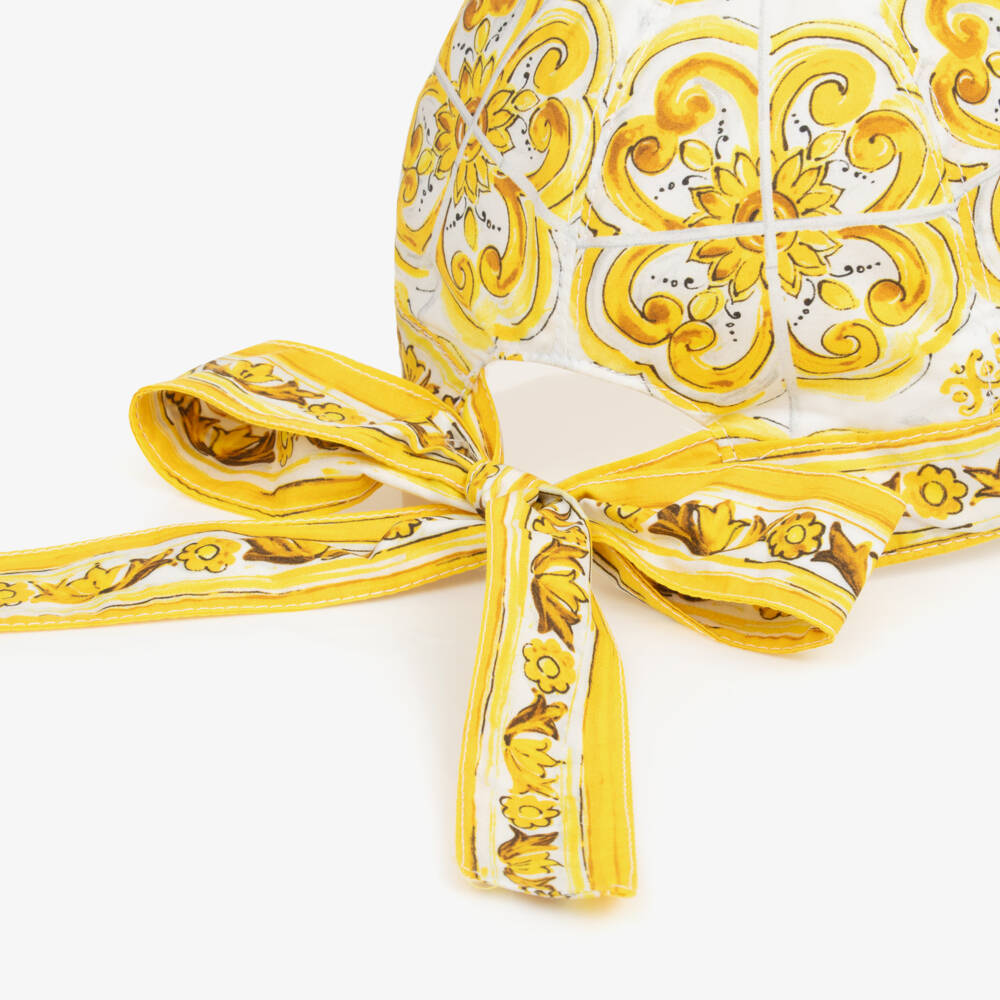 Dolce & Gabbana-Yellow Cotton Majolica Girl's Cap | Childrensalon Outlet