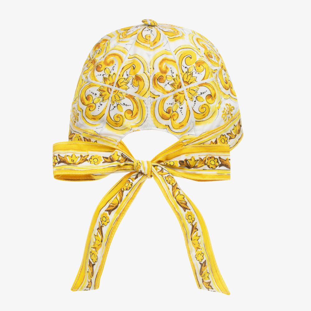 Dolce & Gabbana-Yellow Cotton Majolica Girl's Cap | Childrensalon Outlet