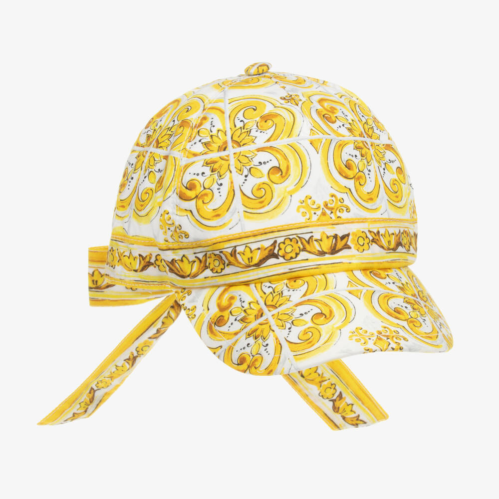 Dolce & Gabbana-Yellow Cotton Majolica Girl's Cap | Childrensalon Outlet