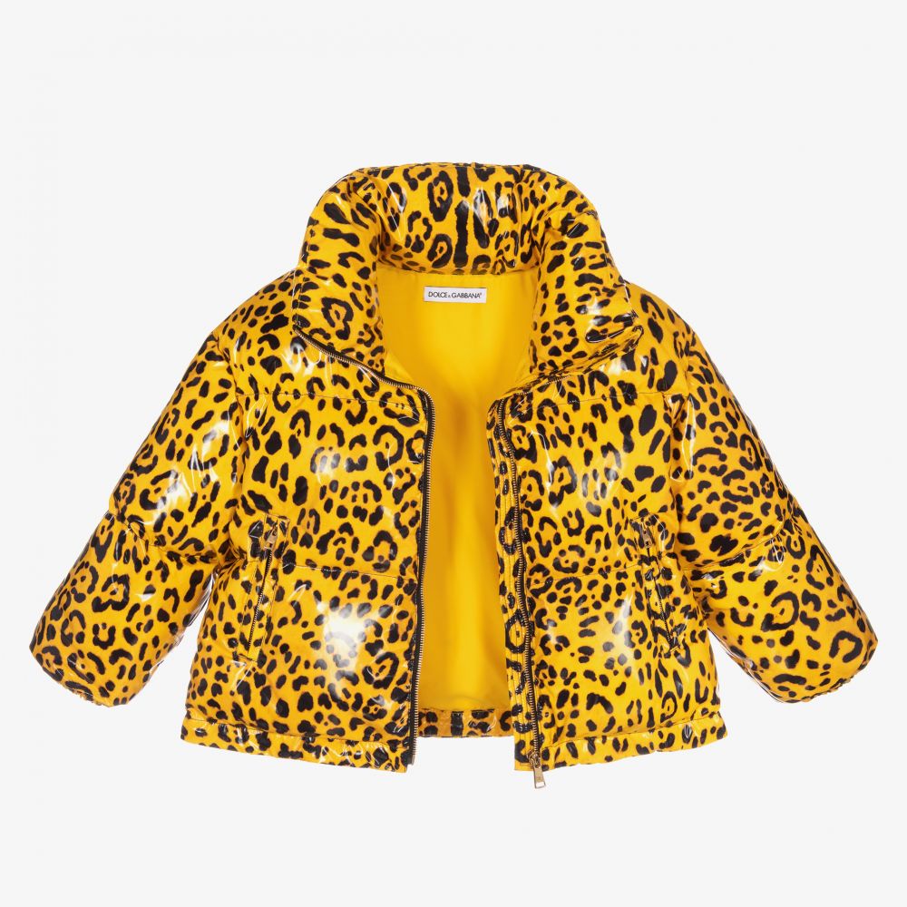 Dolce & Gabbana-Желтый пуховик с леопардовым принтом | Childrensalon Outlet