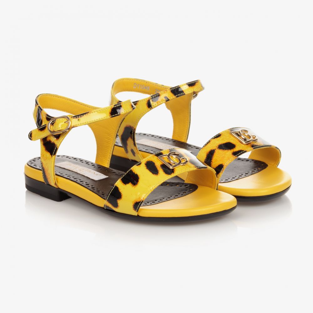 Dolce & Gabbana - Gelbe Ledersandalen mit Leo-Print | Childrensalon