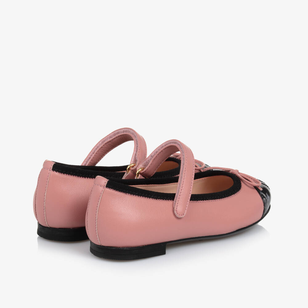 Dolce & Gabbana-Кожаные балетки розового и черного цвета для девочек | Childrensalon Outlet