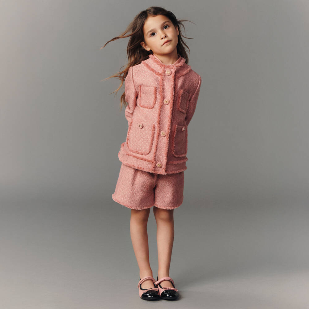Dolce & Gabbana-Кожаные балетки розового и черного цвета для девочек | Childrensalon Outlet