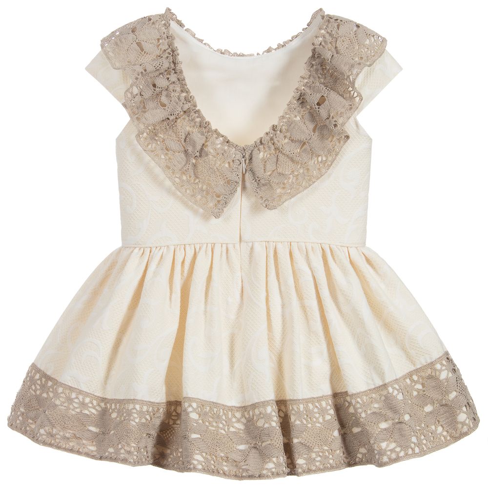 Dolce Petit-فستان مزيج قطن و دانتيل لون عجي و بيج | Childrensalon Outlet