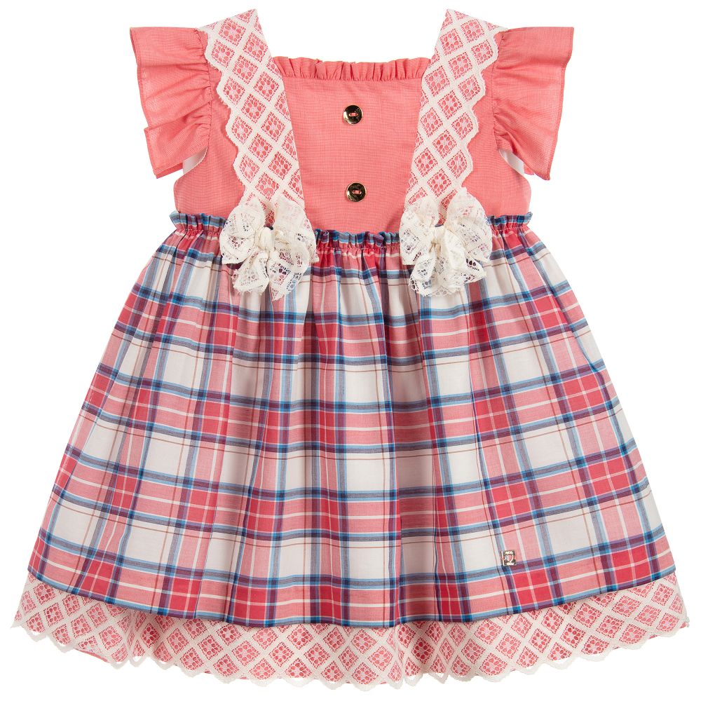 Dolce Petit - Girls Pink Check Cotton Dress | Childrensalon