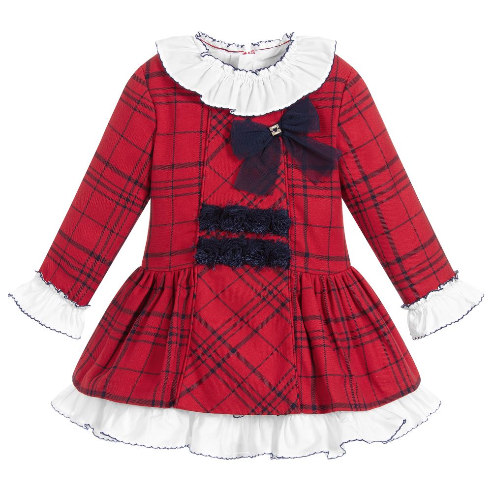 Dolce Petit - فستان مزيج قطن لون أحمر، كحلي  و أبيض  | Childrensalon