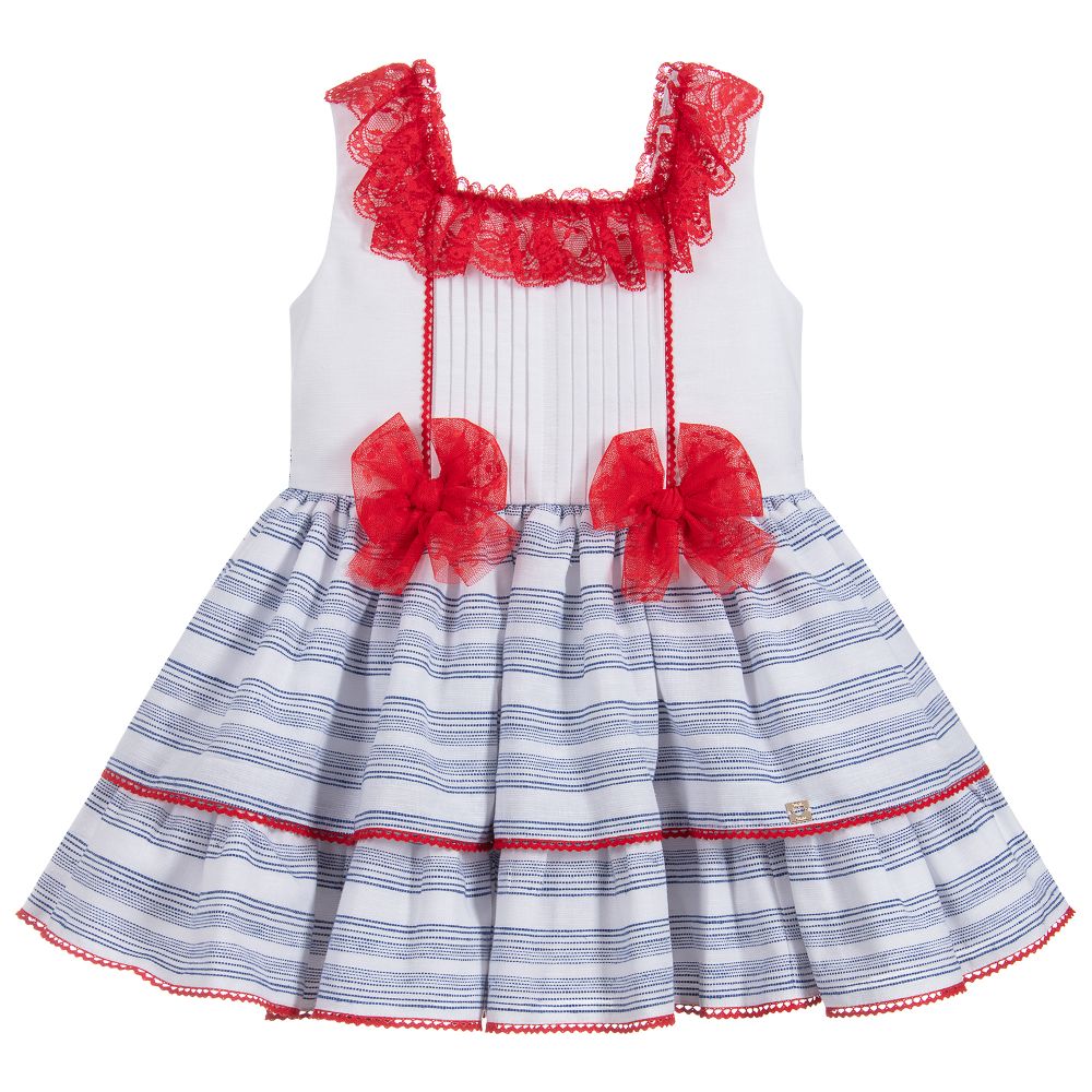 Dolce Petit - Girls White, Red & Blue Dress | Childrensalon
