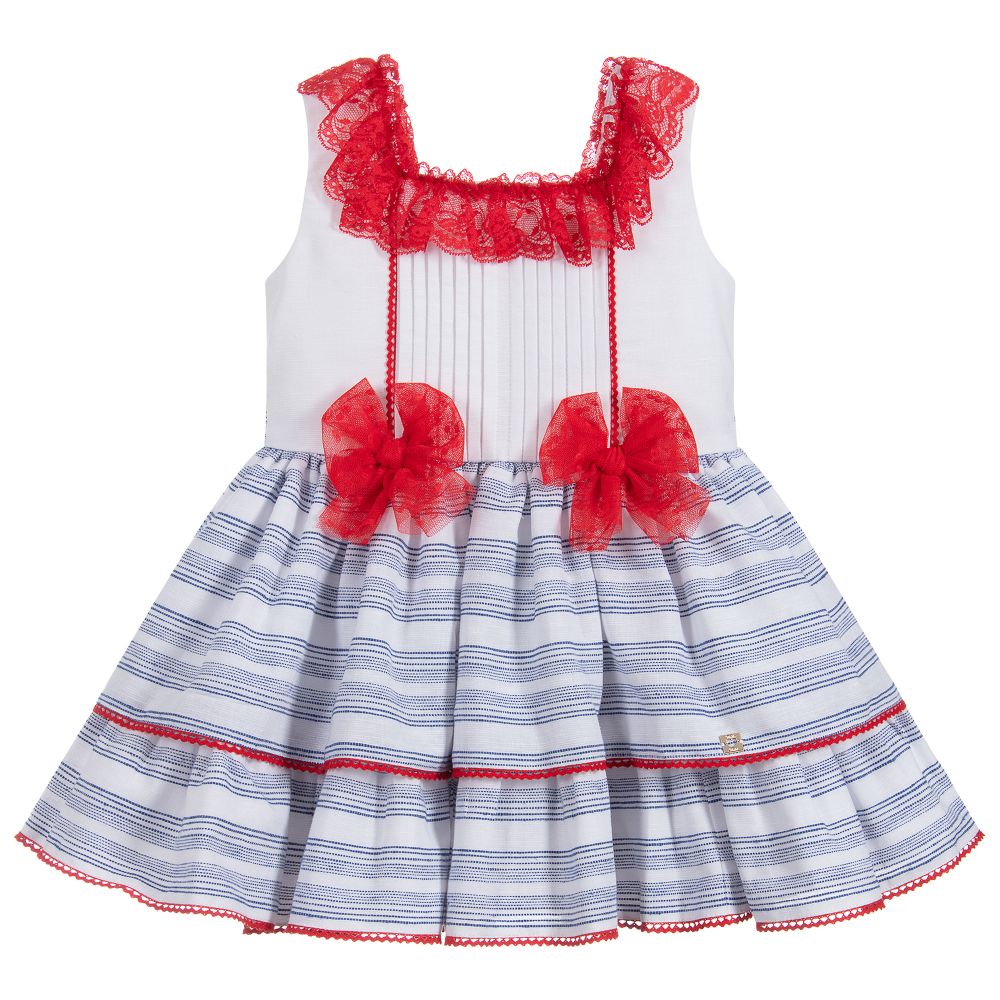 Dolce Petit Girls White Red Blue Dress Childrensalon Outlet