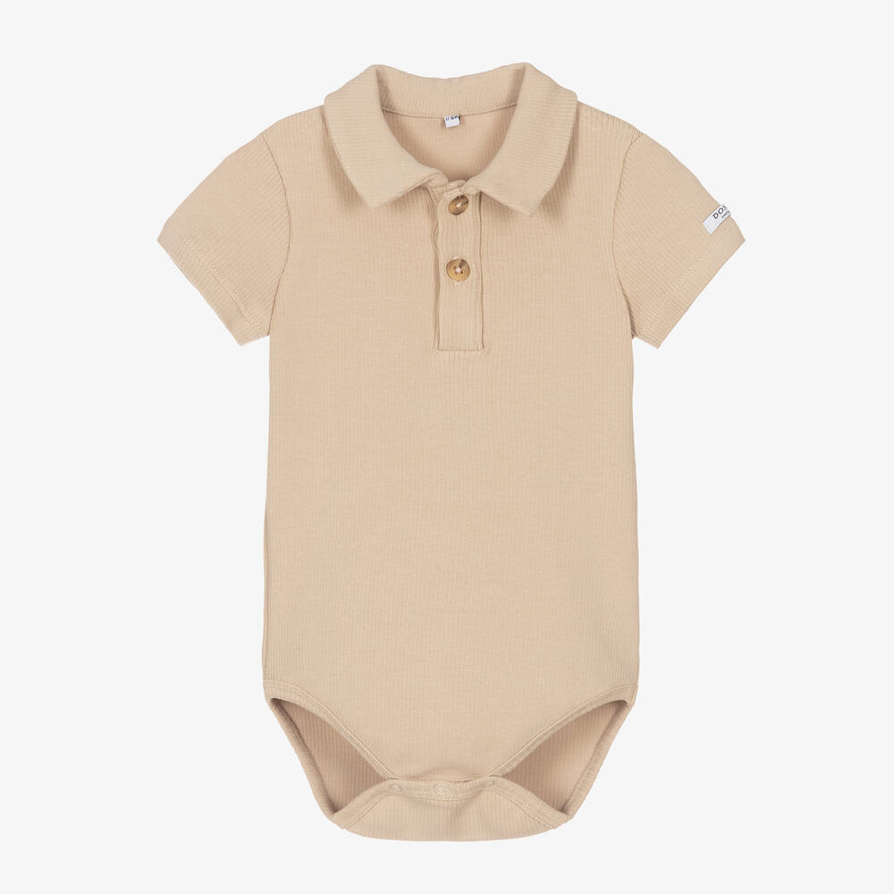 Donsje - Baby Boys Beige Organic Cotton Bodysuit | Childrensalon