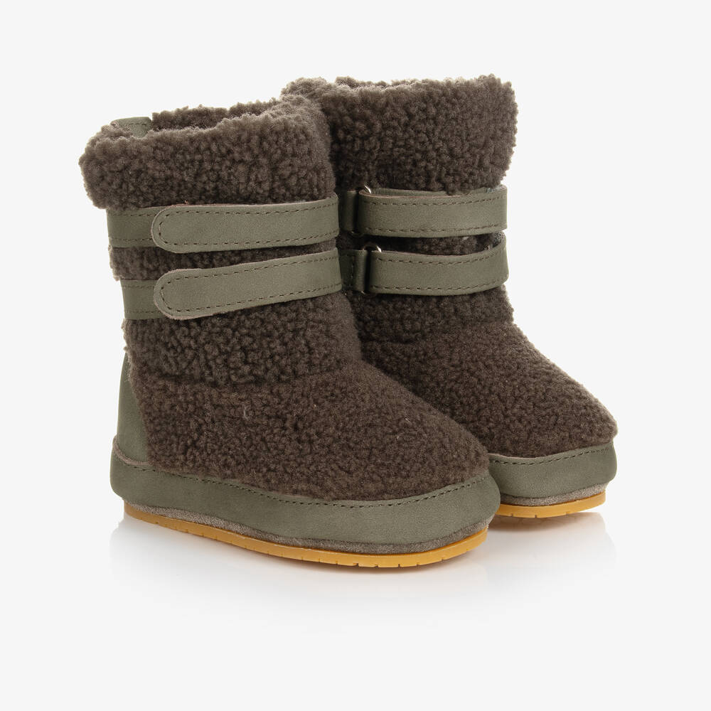 Donsje-Baby Boys Green Bouclé Pre-Walker Boots | Childrensalon Outlet