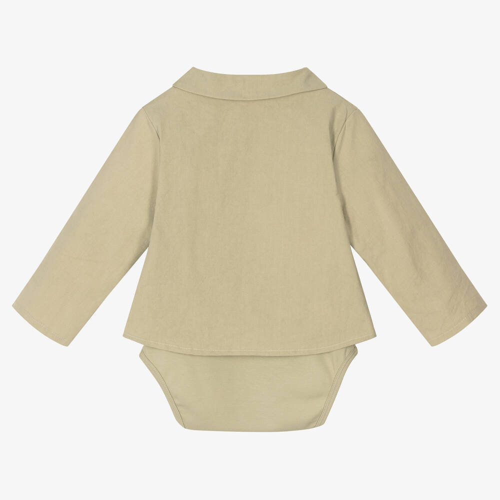 Donsje-Baby Boys Green Cotton Shirt with Bodysuit | Childrensalon Outlet