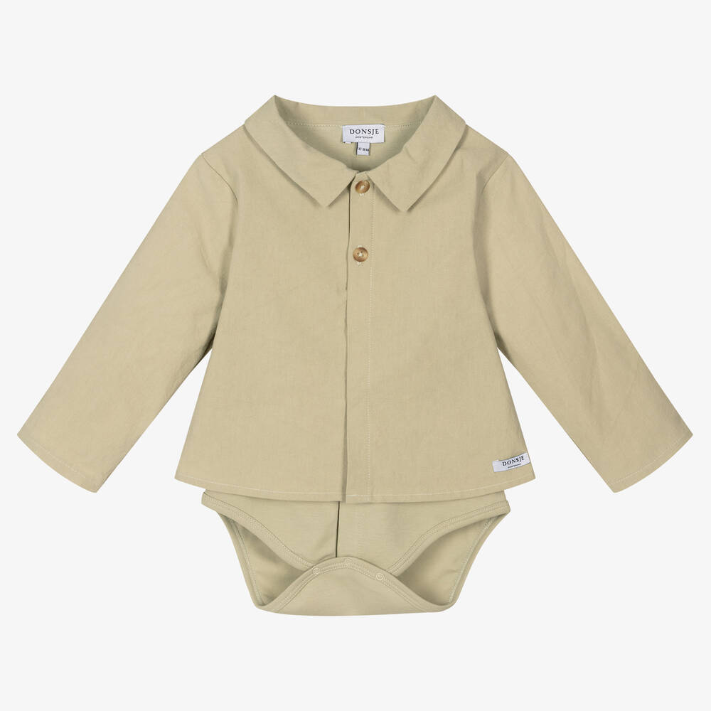 Donsje - Chemise et body verts en coton | Childrensalon