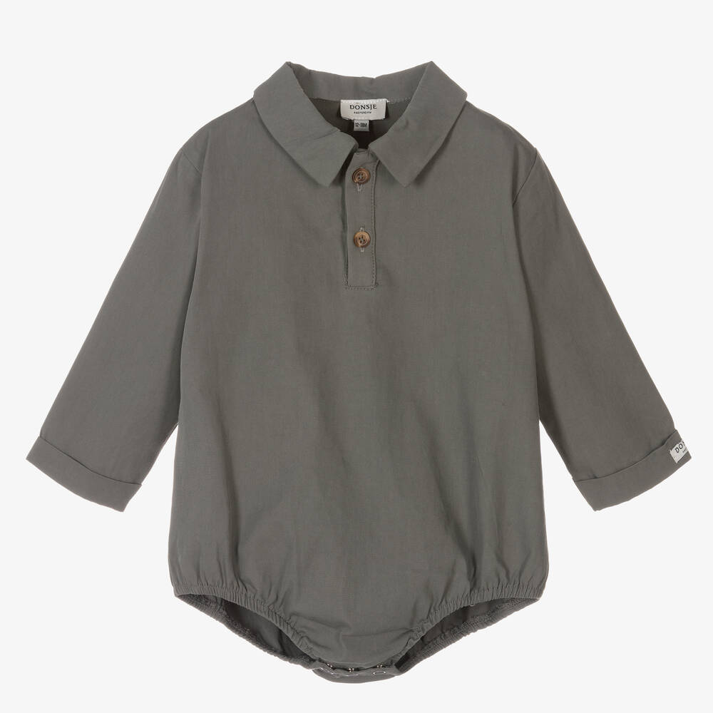 Donsje - Baby Boys Grey Shirt Bodysuit | Childrensalon